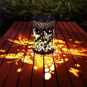 Tabletop Black Metal Vintage Butterfly Decoration Lanterns LED Waterproof Landscape Lighting Garden Solar Lanterns