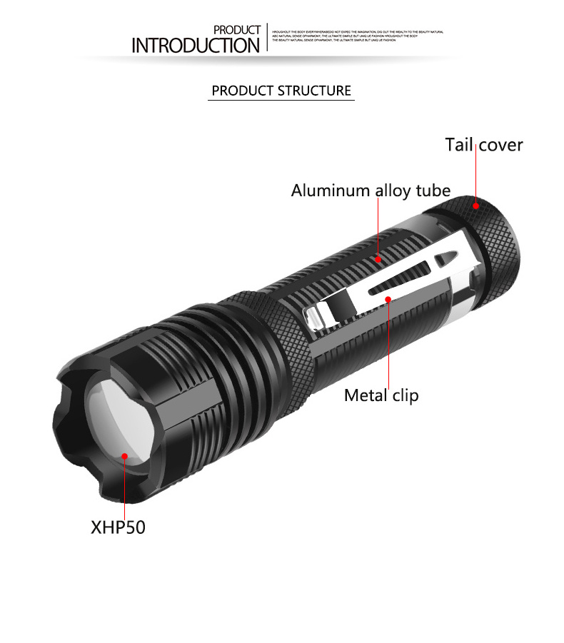 Mini Handy Pen Light flashlight clip Zoomable Torch LED Rechargeable Quality Defense Outdoor Camping defense Ride Super Bright