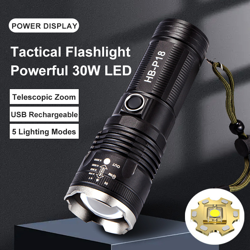 High Lumens Flashlight 90000 Super Bright 30W LED Tactical Flashlights Water-Resistant 5 Light Modes for Camping Hiking Outage