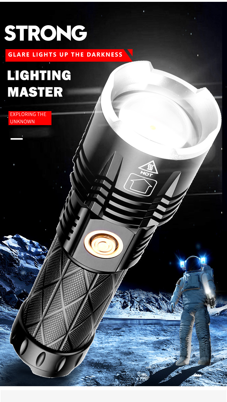 High Quality Flashlight Telescopic Zoom Input And Output Flashlight Attack Head Strong Light Flashlight