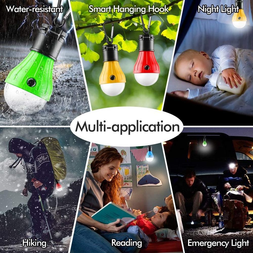 Tent Lamp Portable LED Tent Light Clip Hook Hurricane Emergency Lights LED Camping Light Bulb Tent Lantern for Camping Fishing