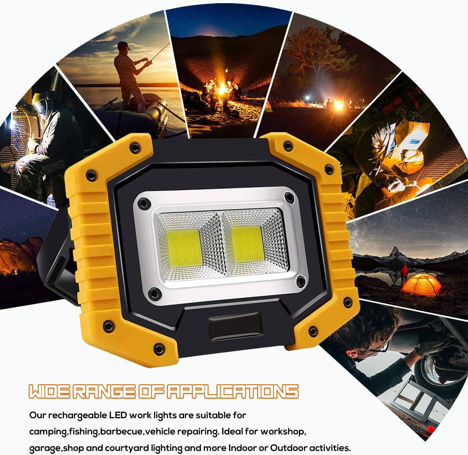 LED Work Light Rechargeable Portable Flood Light 30W 1500LM for Outdoor Camping Hiking Emergency Car Repairing Job Site Lighting