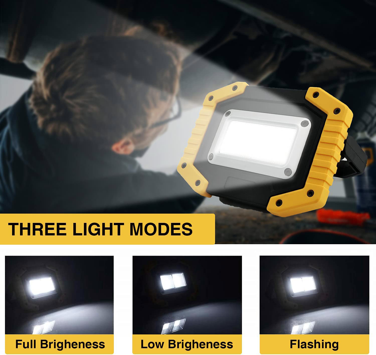 LED Work Light Rechargeable Portable Flood Light 30W 1500LM for Outdoor Camping Hiking Emergency Car Repairing Job Site Lighting