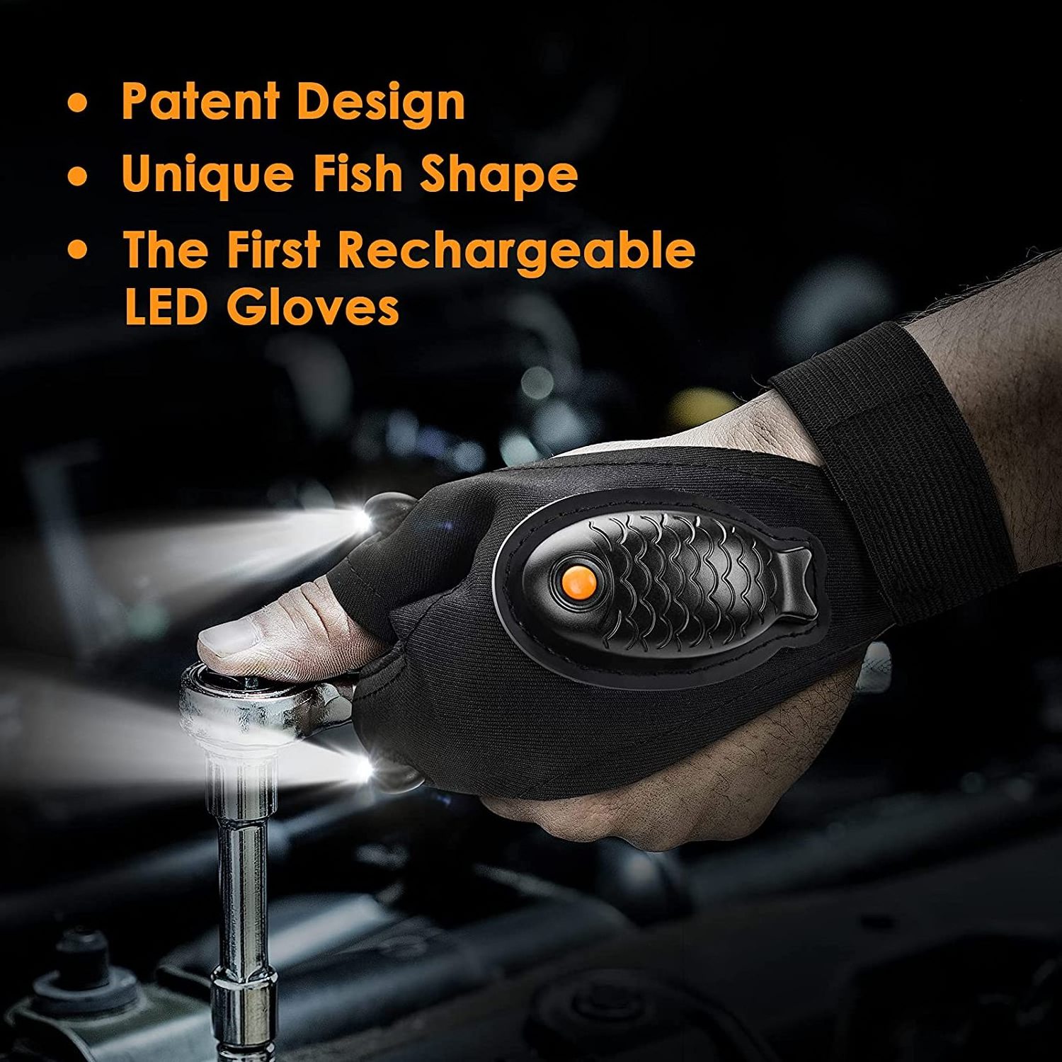 Rechargeable LED Flashlight Glove Gifts for Men Women Dad Lighted Gloves with Lights for Camping Fishing Car Repairing Working