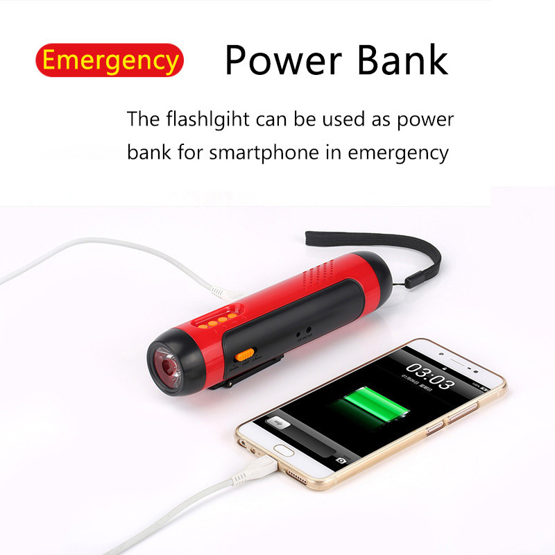 Emergency Flashlight With Weather Radio USB Phone Charger Hand Crank Generator SOS Alarm 1800mAh LED Flashlight for Home Power