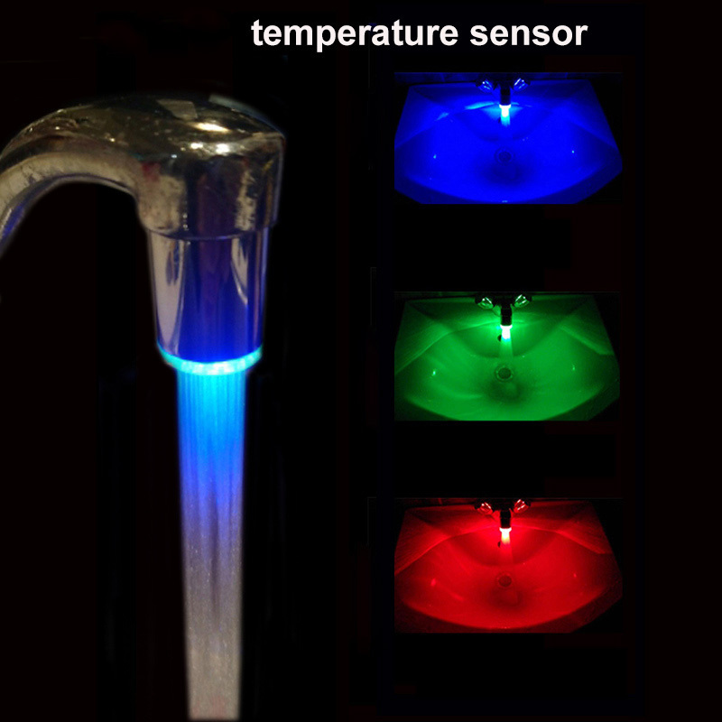 LED Temperature Sensitive 3-Color Light-up Faucet Kitchen Bathroom Glow Water Saving Faucet Aerator Tap Nozzle Shower