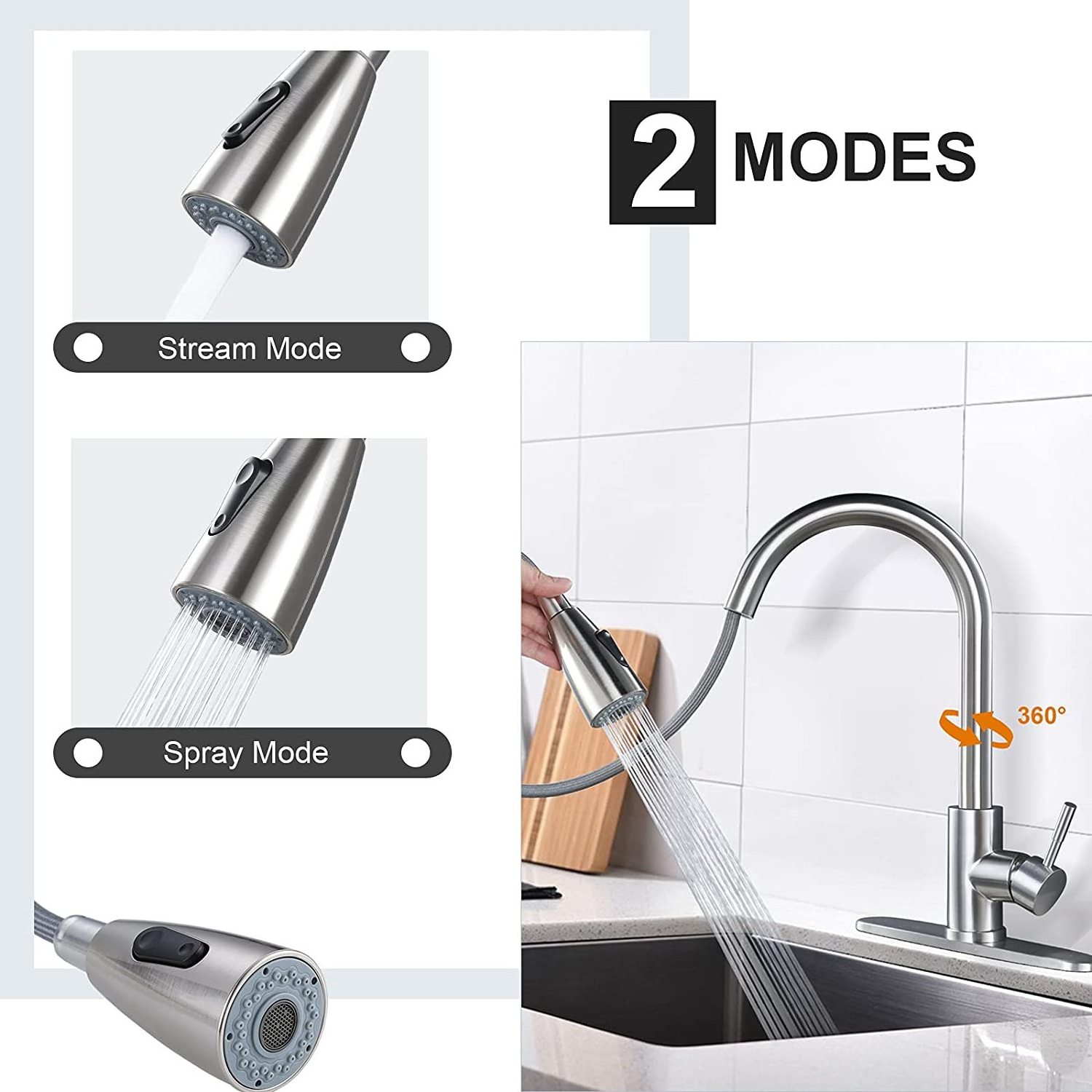 Kitchen Faucet with Sprayer Pull Down Kitchen Sink Tap Stainless Steel Single Hole Handle Kitchen Faucets 360 Swivel High Arc RV