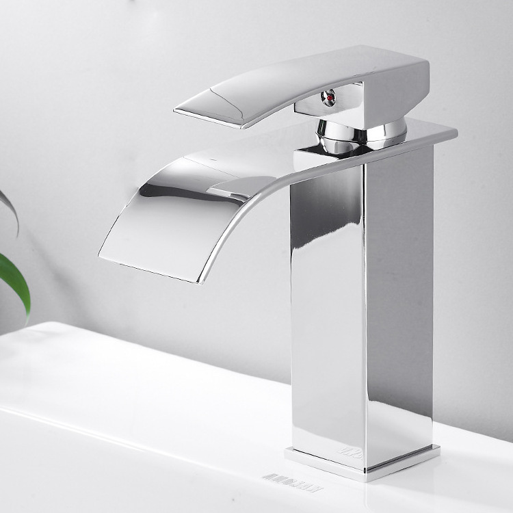 Waterfall Spout Single Handle Bathroom Faucet SUS304 stainless steel Chrome Finish Commercial Modern Lavatory Deck Mount