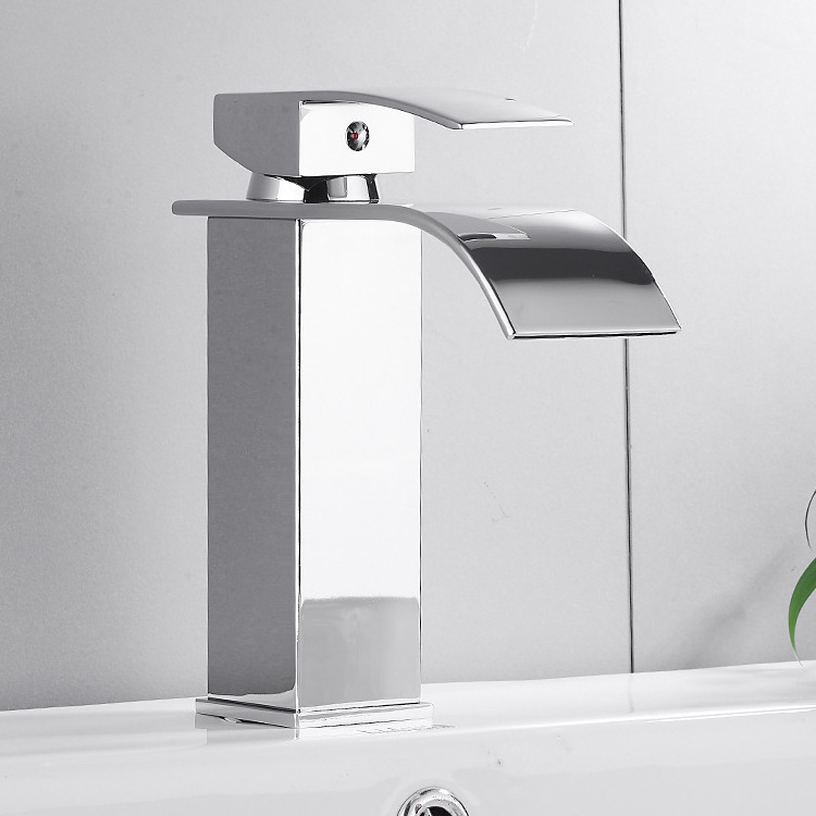 Waterfall Spout Single Handle Bathroom Faucet SUS304 stainless steel Chrome Finish Commercial Modern Lavatory Deck Mount