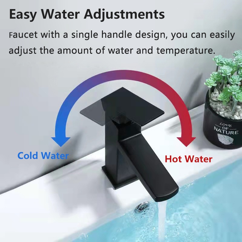 Black Bathroom Faucet & Bathroom Sink Without Overflow Single Handle Faucet SUS304 Stainless Steel Matte Black Water Tap