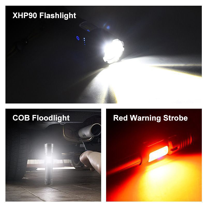 Zoomable Flashlight 7 modes Usb Tactical Red Flash Light XHP90 Rechargeable COB LED Working Slide Light Outdoor Hunting Torch