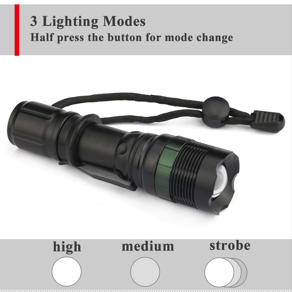 Tactical Flashlight Super Bright LED Mini Flashlights Zoomable 3 Modes Waterproof Flashlight for Hiking Camping & Power Outage