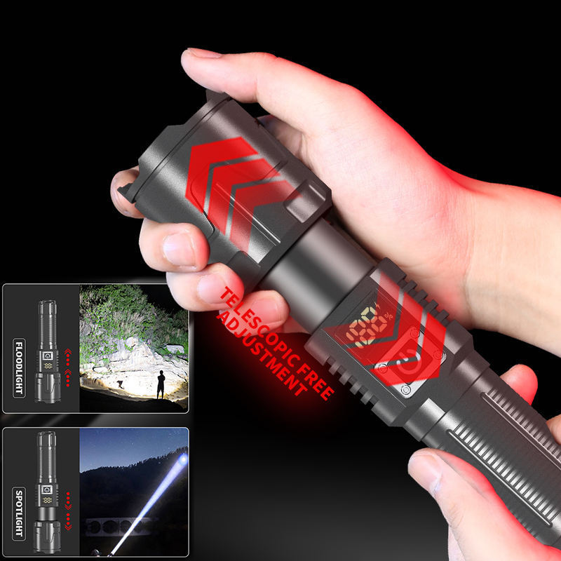 Ultra Bright Flashlight Digital Power Display USB Rechargeable Torch 30W LED 25000 High Lumens Outdoor Camping Hiking Flashlight