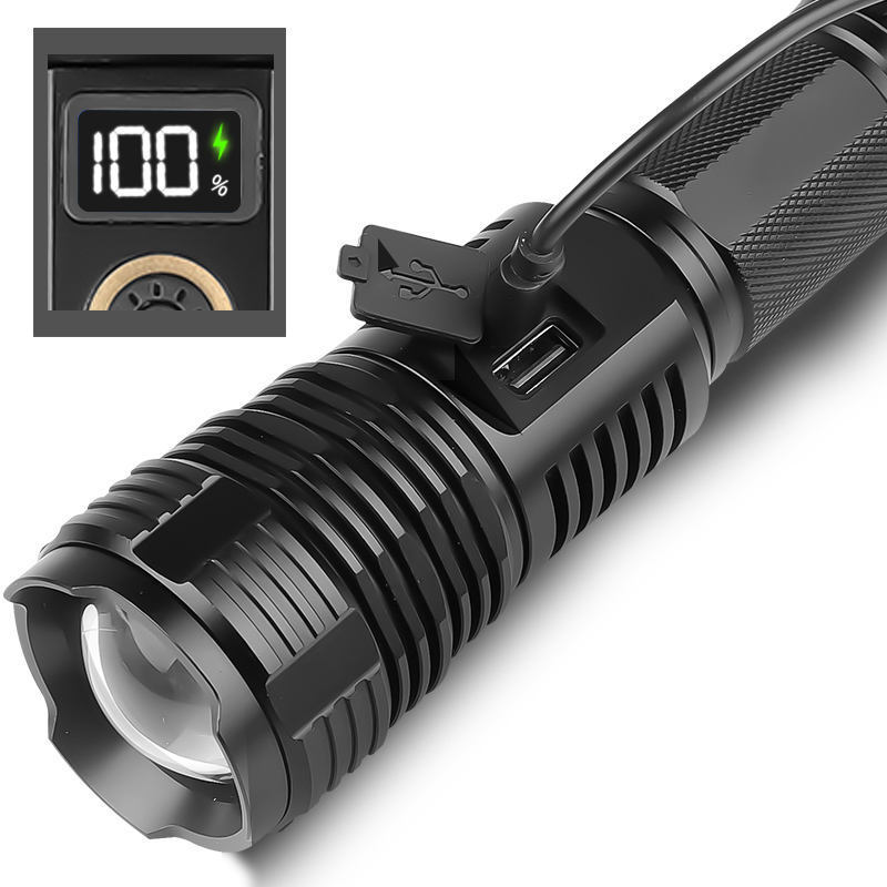 Rechargeable Flashlights with Digital display Type-C USB 12000 High Lumens Zoomable Outdoor Emergency Power Outage Flashlight