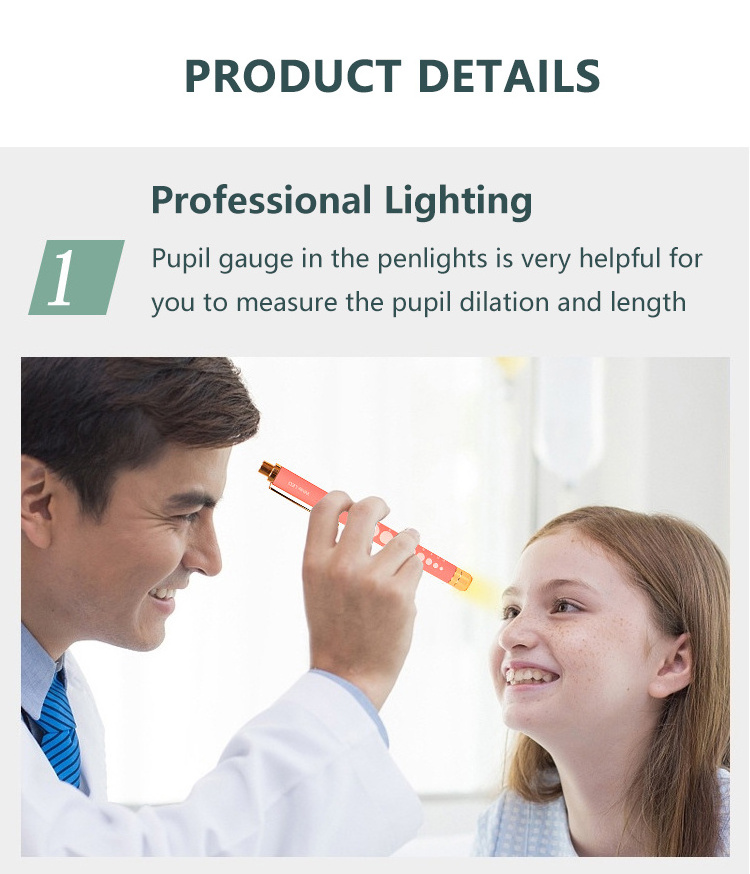 Medical Flashlight with Pupil Gauge White Light Throat Ears Nose ENT Nursing Doctor LED Small Nurse Penlight Pocket Pen Light