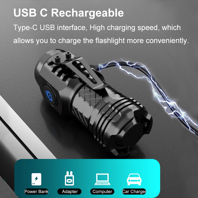 2024 New ABS Plastic Flashlight Rechargeable 3 LED 3000 Lumens 5 Modes Outdoor EDC Flashlight Power Outage Emergency Lighting