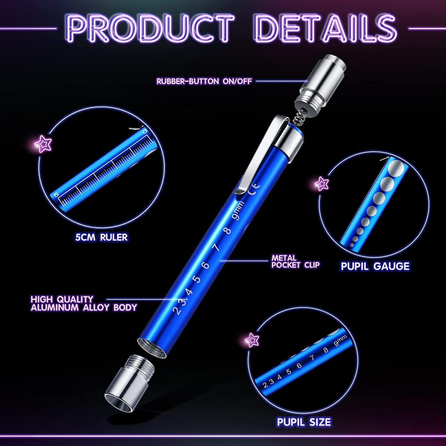 Pen Flashlight Reusable LED Medical Penlight for Nurse Students Doctors with Pupil Gauge White Light Warm Light Pocket Clip