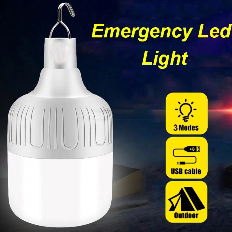 Outdoor Bulb USB Rechargeable LED Emergency Lights Portable Tent Lamp Battery Lantern BBQ Camping Light for Patio Porch Garden