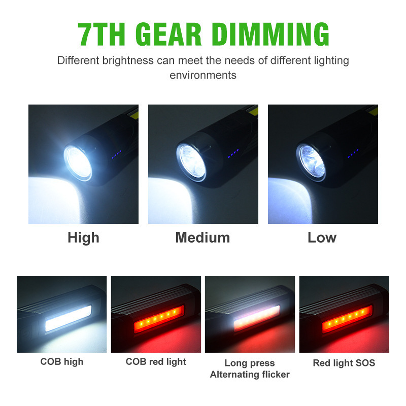 EDC Flashlight 90 Degree Waterproof Led Work Light USB Magnetic 7 Modes High Lumens Mini Flashlight for Car Repairing Working