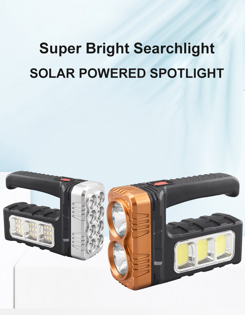 Super Bright Searchlight Solar Powered 3 Modes USB Rechargeable LED Handheld Flashlight Waterproof 1500 High Lumens Spotlight