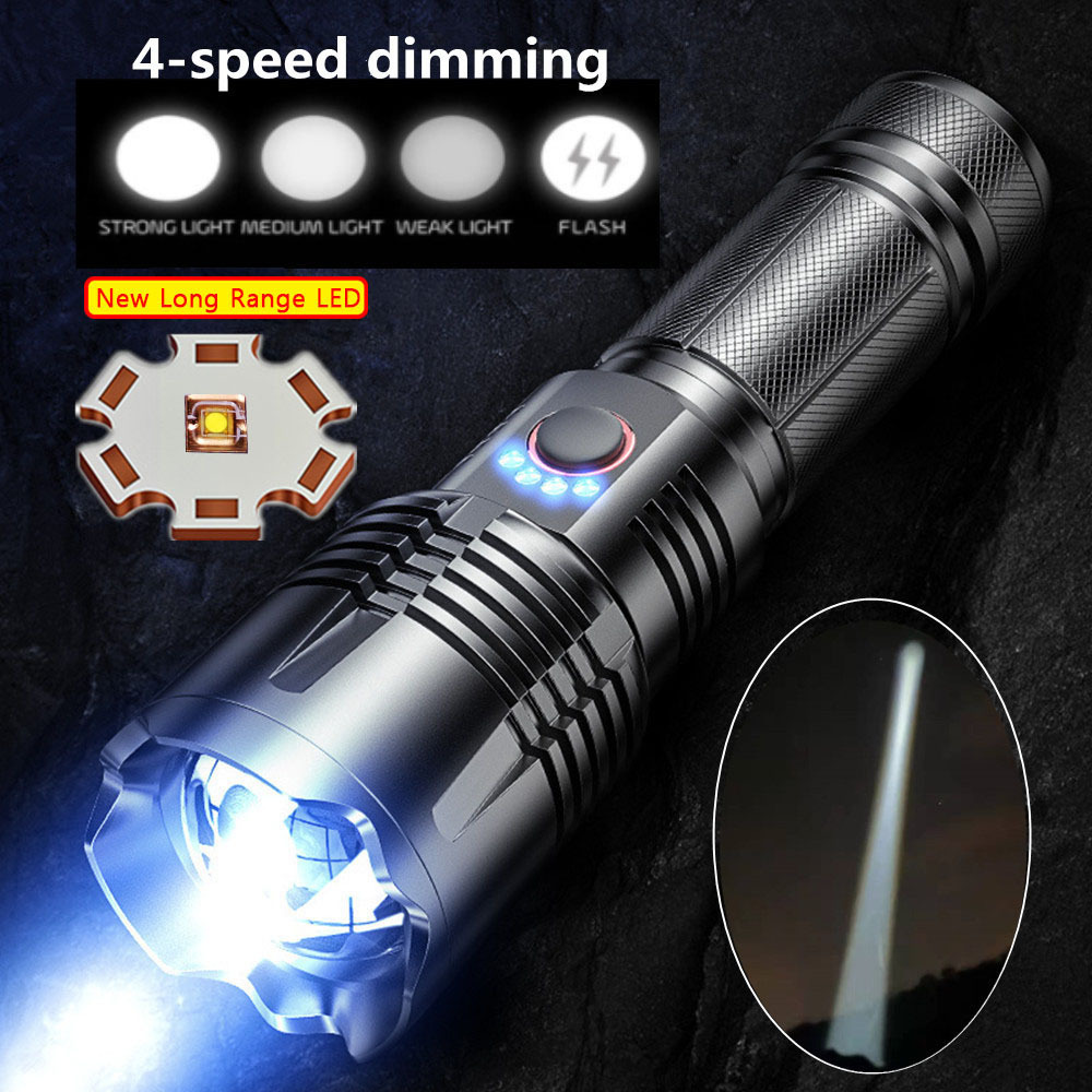 Long Range High-power Flashlight Telescopic Focusing Strong Light Torch 30W LED Type-c smart Charging With Power Bank Function