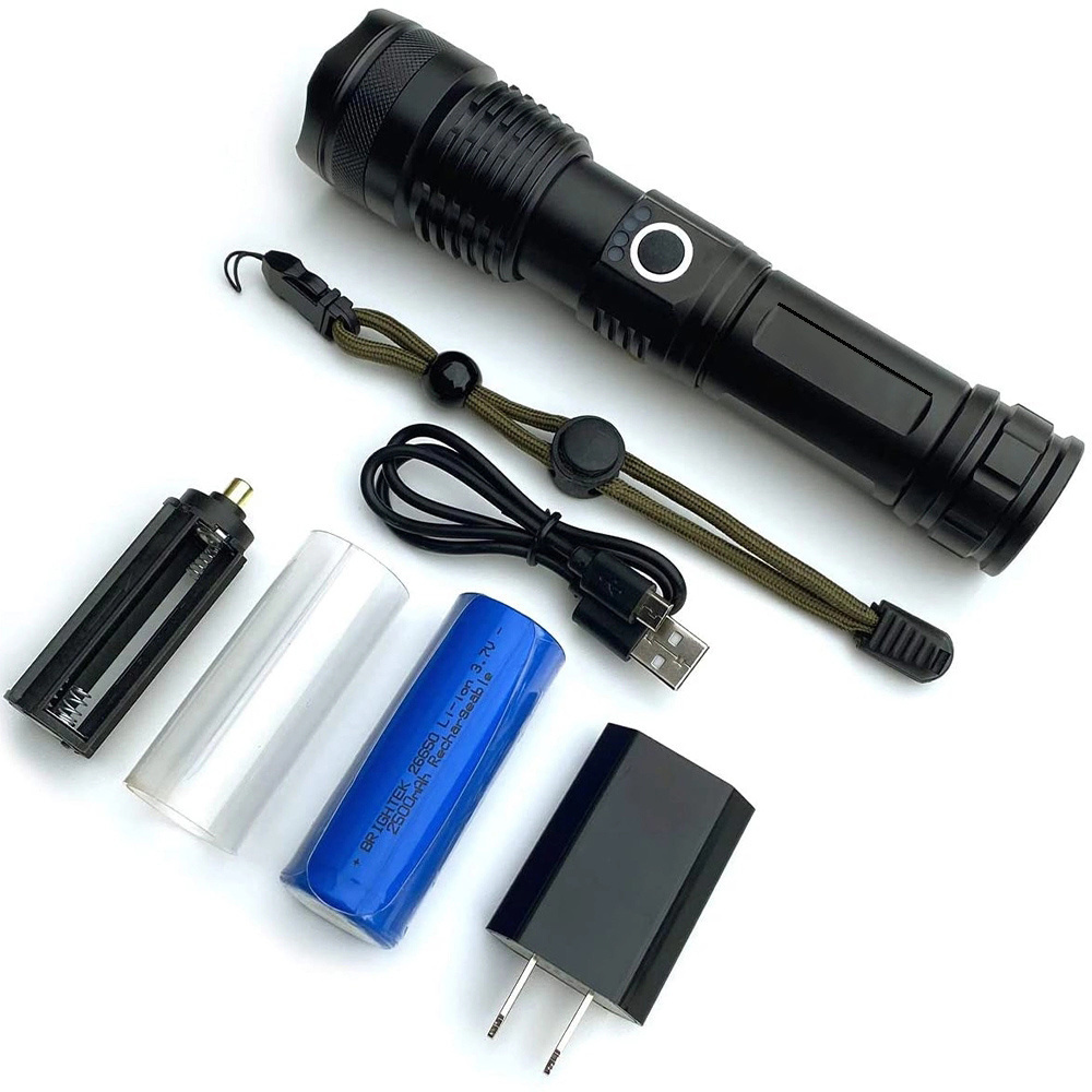 Powerful 10000 lumens 5Modes Waterproof Tactical Torch Zoomable flash light XHP50 LED USB Rechargeable flashlight With Hammer