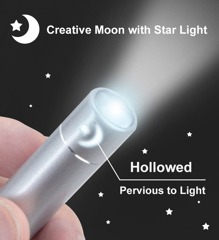 Small Keychain Flashlight Pocket Sized Night Key Chain Lamp Gift Mini Torch for Emergency EDC Creative Hollowed Moon Star Light