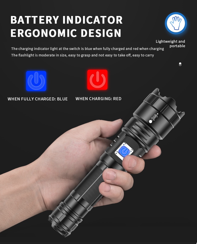 New XHP70 LED High Lumen Flashlight USB Rechargeable Zoomable Flashlight Strong Light Torch Most Powerful Outdoor Camping Ride