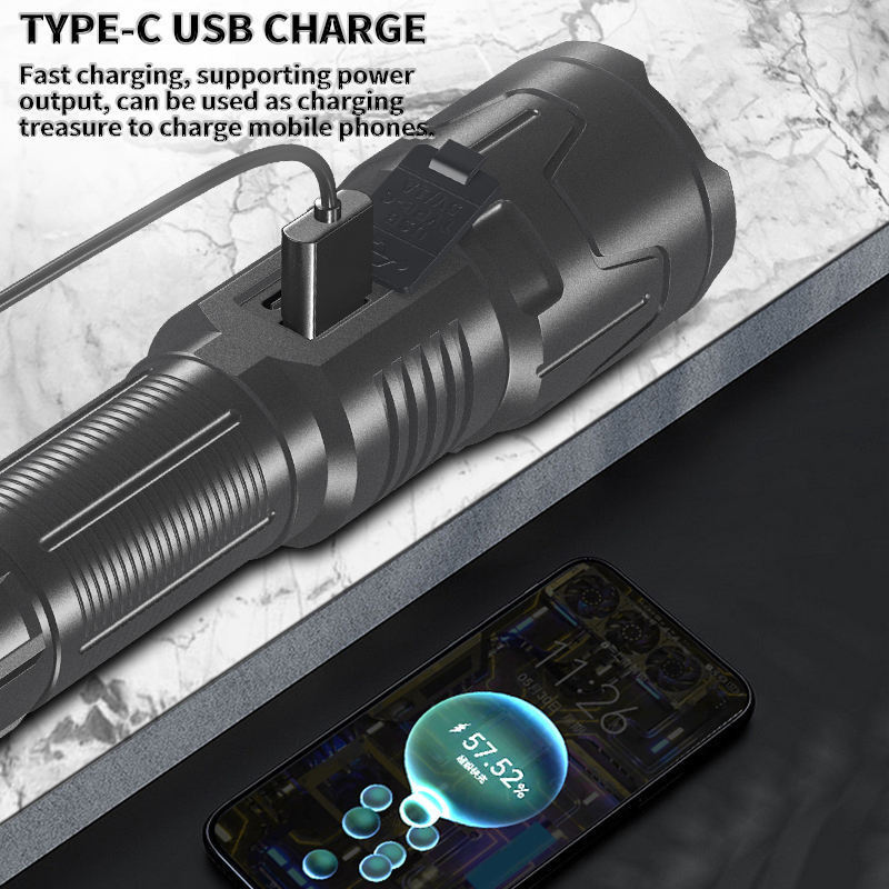 Ultra Bright Flashlight Digital Power Display USB Rechargeable Torch 30W LED 25000 High Lumens Outdoor Camping Hiking Flashlight