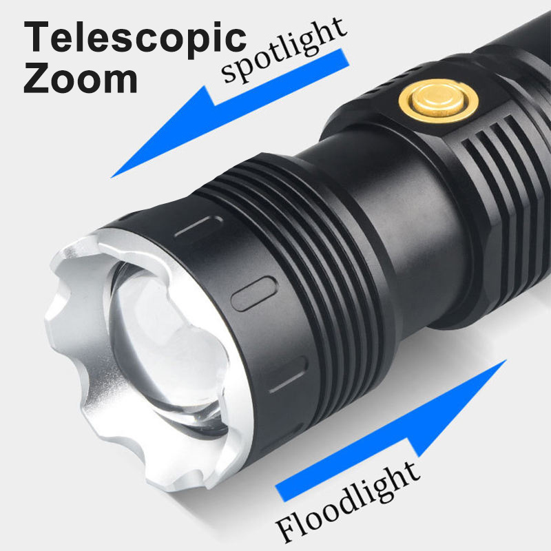 Emergency Tactical Flashlight 30W LED USB Outdoor Torch Waterproof Luminous 15000 High Lumens Zoomable Power Outage Flashlights