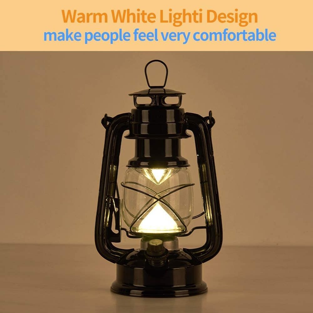 Rechargeable Vintage Hurricane Lantern Metal Hanging Lantern Dimmer Switch 15 LEDs Battery Operated Lantern for Indoor Outdoor