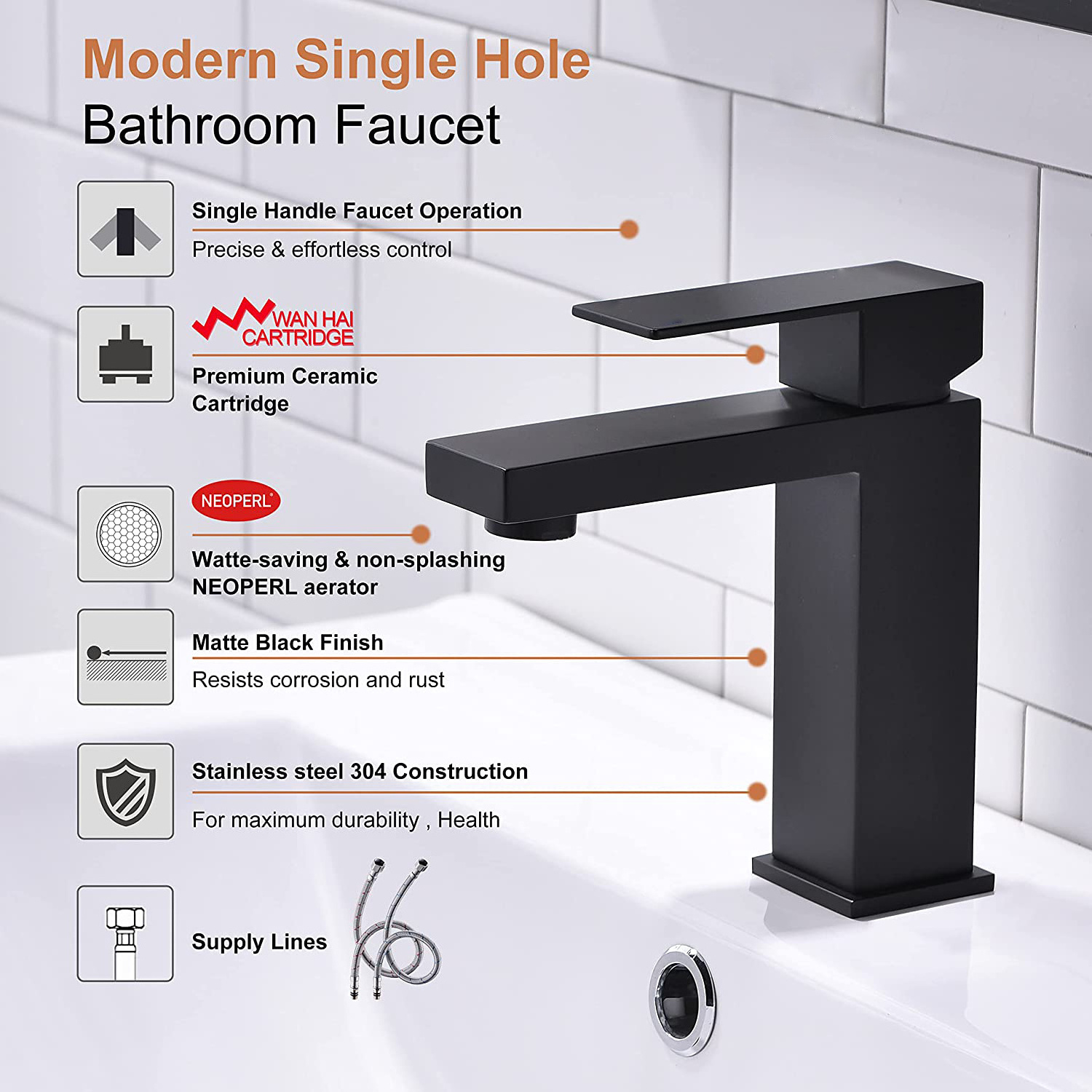 Bathroom Sink Faucet Matte Black Single Handle 304 Stainless Steel Faucet for Bathroom Sink Water Tap Bath room Accessories