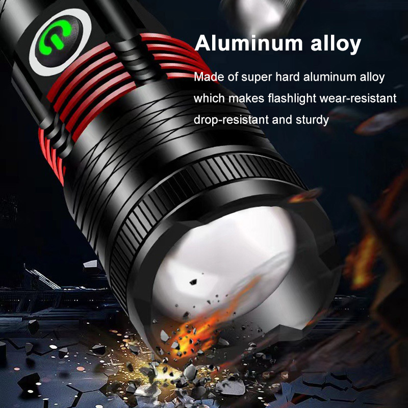 Aluminum Alloy Flashlight White Laser 20W LED USB Rechargeable Zoomable 6000 Lumen Ultra Bright Torch Outdoor Emergency Lighting