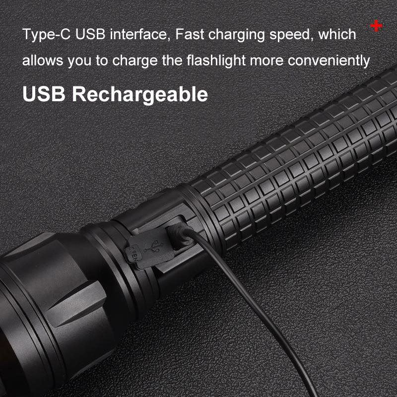 Tactical Flashlights Rechargeable 6000 High Lumens XHP90 Super Bright Powerful Emergency Handheld Flashlight for Camping Hiking