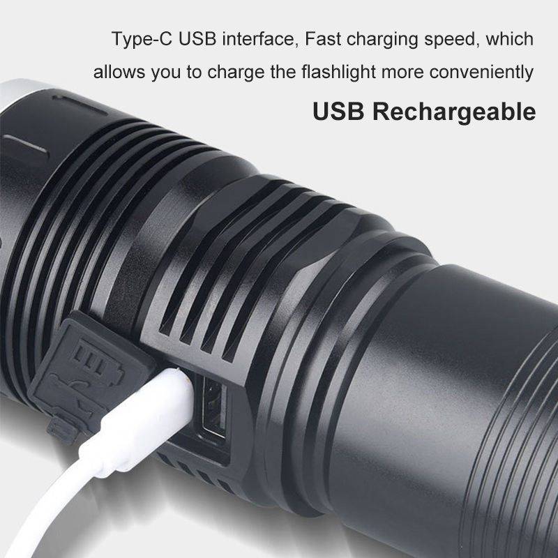 Emergency Tactical Flashlight 30W LED USB Outdoor Torch Waterproof Luminous 15000 High Lumens Zoomable Power Outage Flashlights