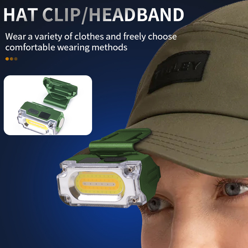 ABS Plastic PC Headlamp Digital Display Magnet White Yellow Red Light COB LED 500 Lumens Head Lamp Clip on Hat Camping Headlight