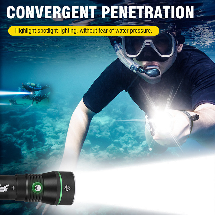 Professional Diving flashlight 3000lumens 100M Depth Scuba Diving Torch Aluminum Alloy IP68 Waterproof Fishing LED Flashlight