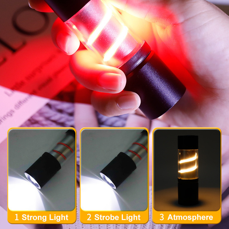 EDC Flashlight Aluminum Alloy XPE LED Torch Zoomable USB Charging Holiday Party Camping Tent Light Colorful Atmosphere Lighting