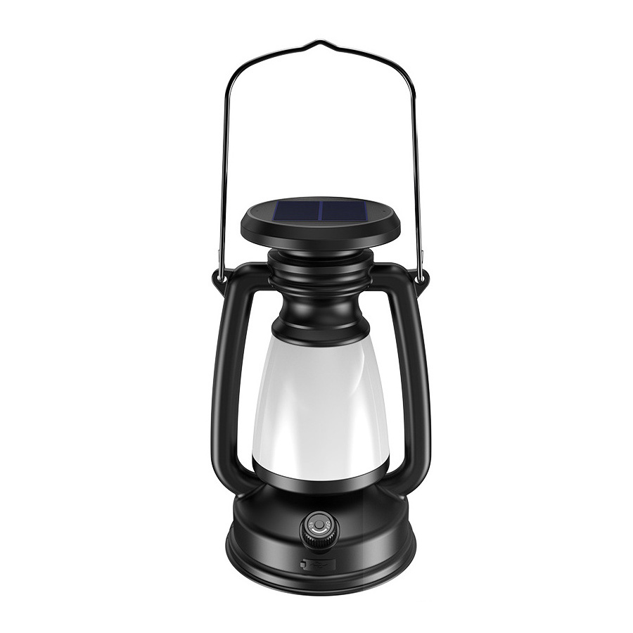 Wholesale Handheld Camping Lantern Solar Powered Stepless Dimming Sunlight Charging USB C Rechargeable LED Vintage Tent Lamp