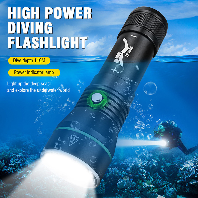 Professional Diving flashlight 3000lumens 100M Depth Scuba Diving Torch Aluminum Alloy IP68 Waterproof Fishing LED Flashlight