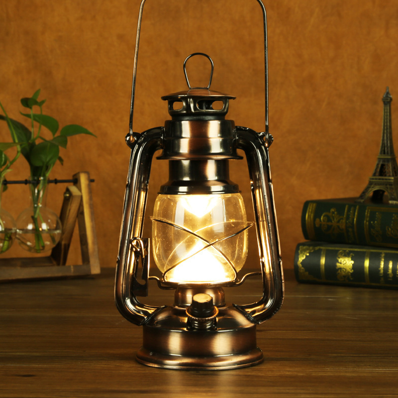 Rechargeable Vintage Hurricane Lantern Metal Hanging Lantern Dimmer Switch 15 LEDs Battery Operated Lantern for Indoor Outdoor