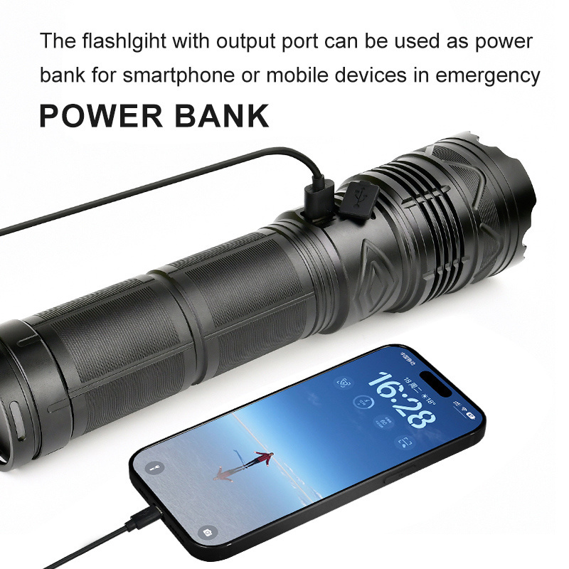 USB C Rechargeable Tactical Flashlight 30000 lumens 181350A Battery Super Bright 30W LED 7 modes Zoomable High Powerful Torch