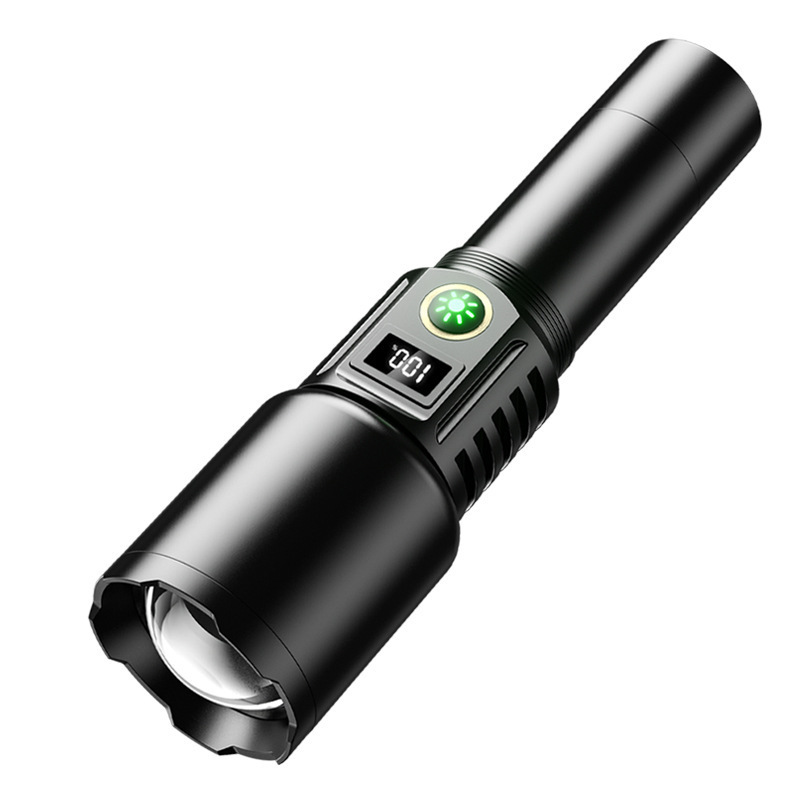 Aluminium Alloy Tactical Flashlight LCD Numerical Display 12000 Lumens 30W LED Zoomable Waterproof Torch Emergency Flash Light