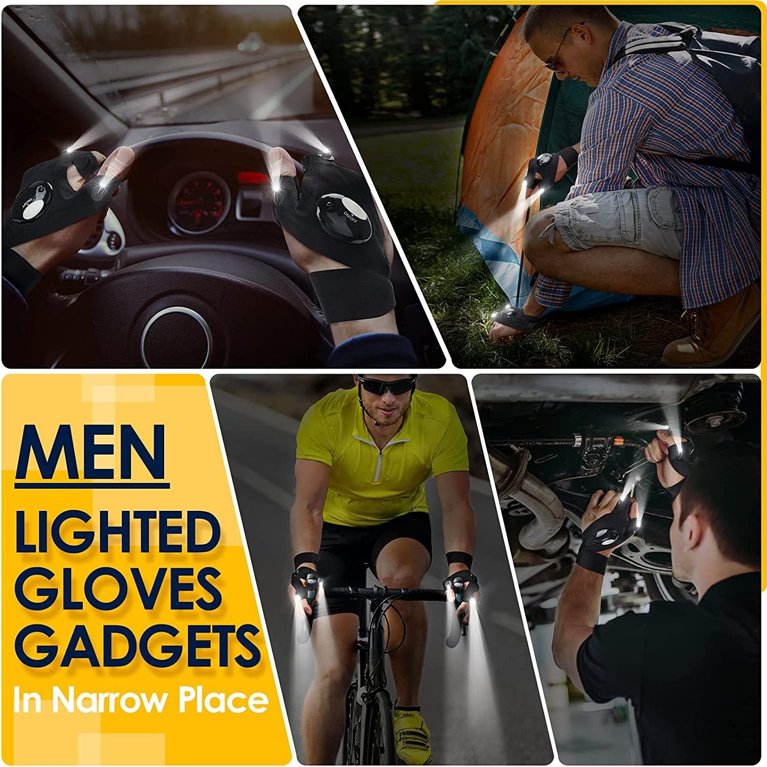 LED Flashlight Gloves Gifts for Men Dad Husband Him Car Guy Unique Tool Cool Gadgets for Men Camping Accessories Fishing Working