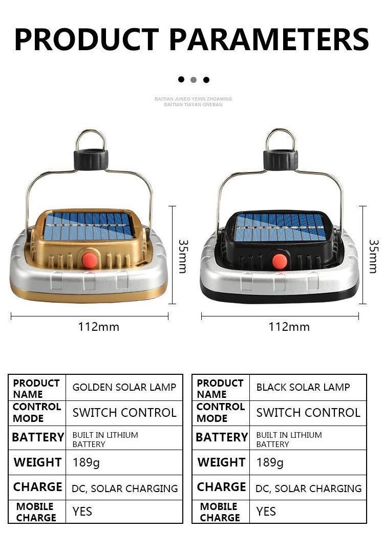 Camping Lantern Rechargeable Solar DC Charging Portable Solar Lantern LED Lamp for Emergency Power Outage Tent Lights Hiking