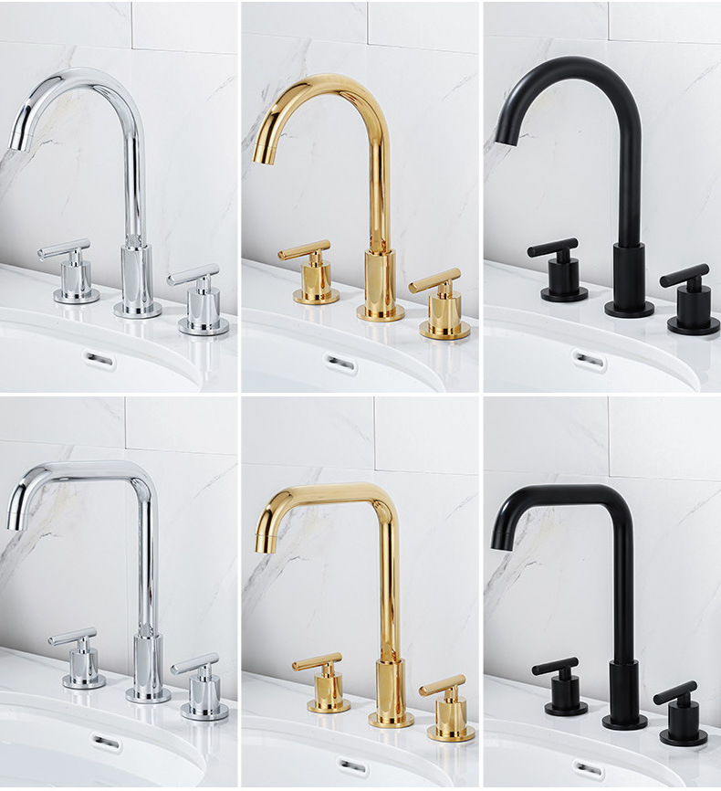 Black Bathroom Faucet Brass 3 Holes 8