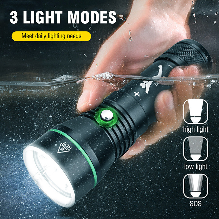 Professional Diving flashlight 3000lumens 100M Depth Scuba Diving Torch Aluminum Alloy IP68 Waterproof Fishing LED Flashlight