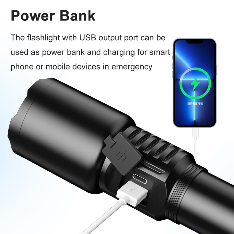 Aluminium Alloy Tactical Flashlight LCD Numerical Display 12000 Lumens 30W LED Zoomable Waterproof Torch Emergency Flash Light