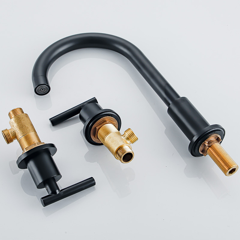 Black Bathroom Faucet Brass 3 Holes 8