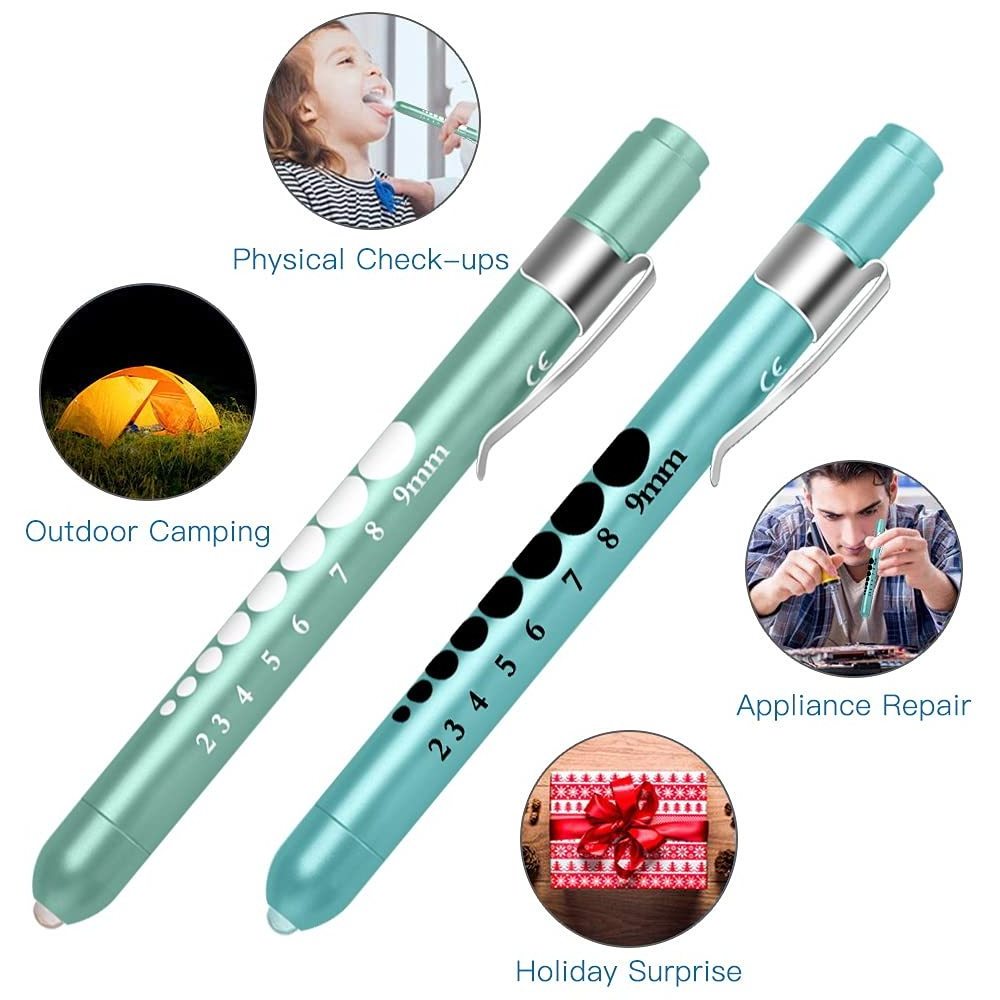 Medical Pen Lights for Work Nurse Doctor Reusable Penlight LED White Yellow Light with Pupil Gauge and Ruler Medical Flashlight